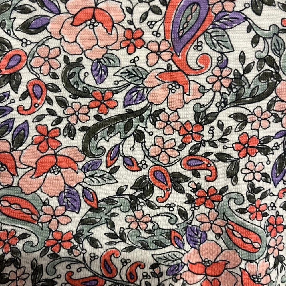 J. Jill Top Pima Slub Elbow Sleeve Tee Shirt V Neck Floral Paisley Pink XL - Picture 5 of 5